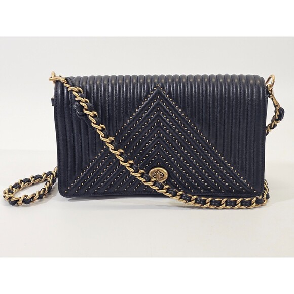 Coach Handbags - WN Coach Dinky W Quliting And Rivets Black Leather Studded Crossbody Bag Purse